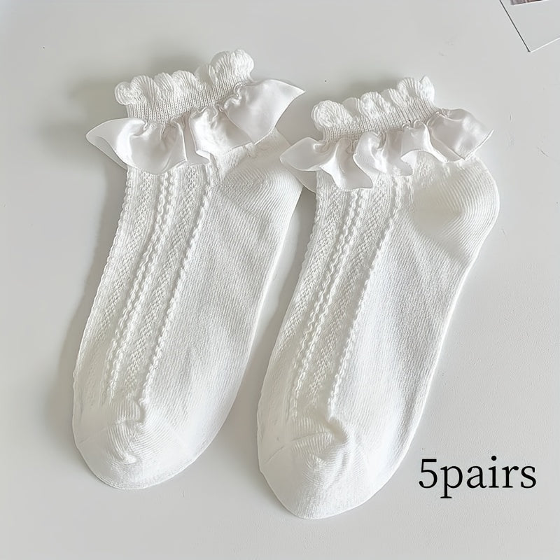 5 Pairs Ruffle Short Socks Sweet All-Match Women's Stockings Hosiery