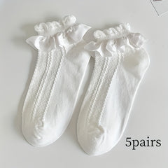 5 Pairs Ruffle Short Socks Sweet All-Match Women's Stockings Hosiery