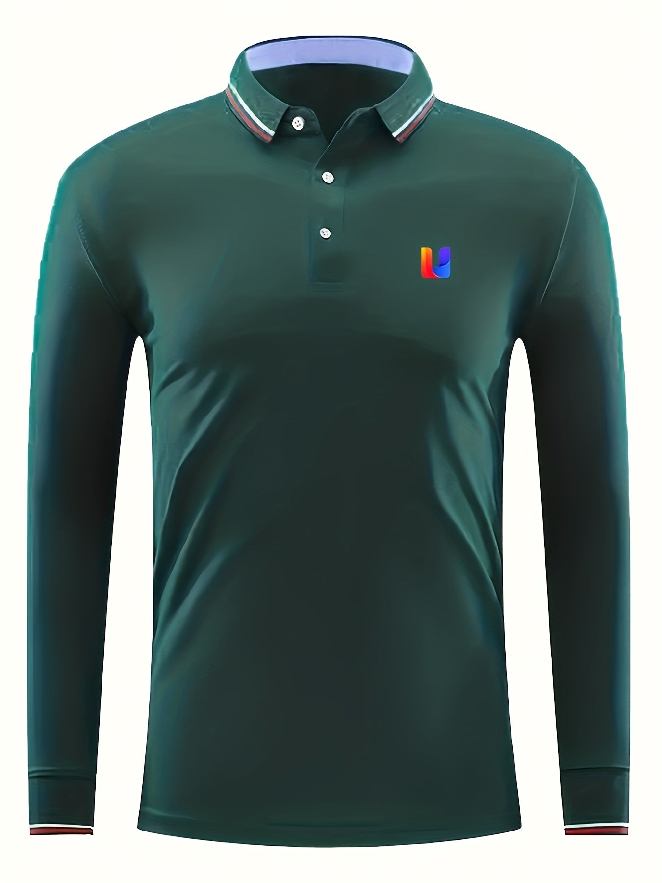 Men's Colorful U Print Polo Shirt Casual Long Sleeve Shirt
