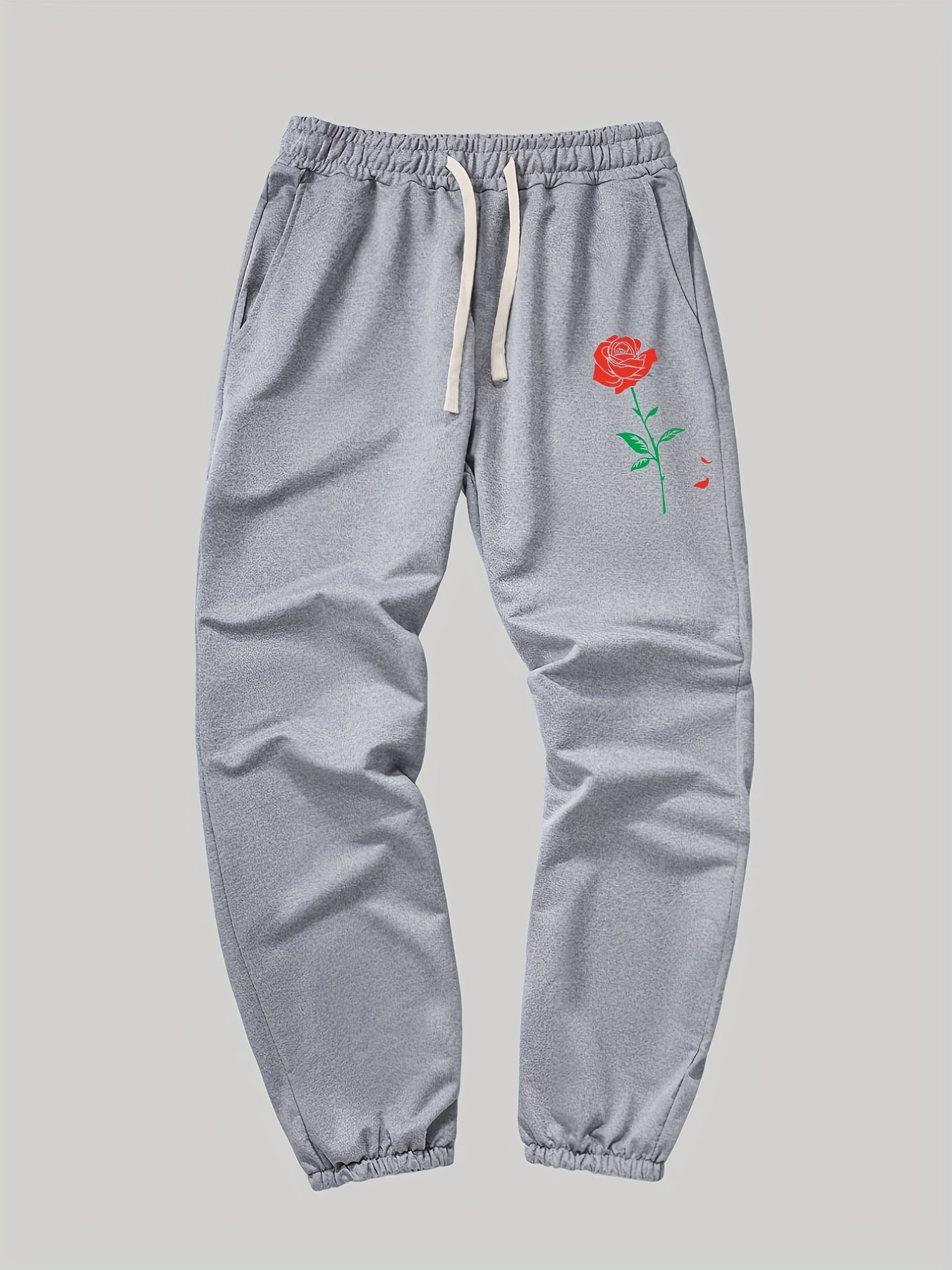 Rose Pattern Joggers Men's Casual Loose Fit Pants for All Seasons