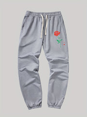 Rose Pattern Joggers Men's Casual Loose Fit Pants for All Seasons
