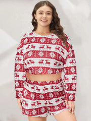 Christmas Lounge set Women's Stripe & Deer Print Pajama Set