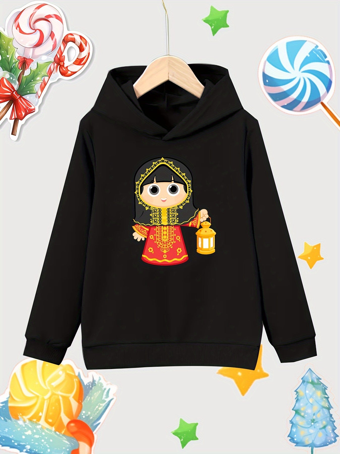 Girl Lantern Print Cotton Hoodie Casual Top
