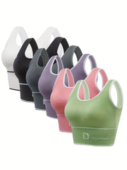 6 Pack Plus Size Sports Bras Set Women's Plus Letter Print