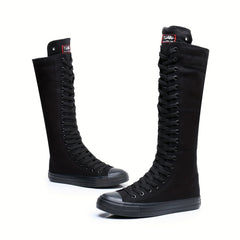 Women's Canvas Lace Up Boots Round Toe Side Zipper Comfortable Shoes