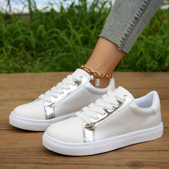Women's Lace Up Flat Sneakers Low Top Skate Shoes