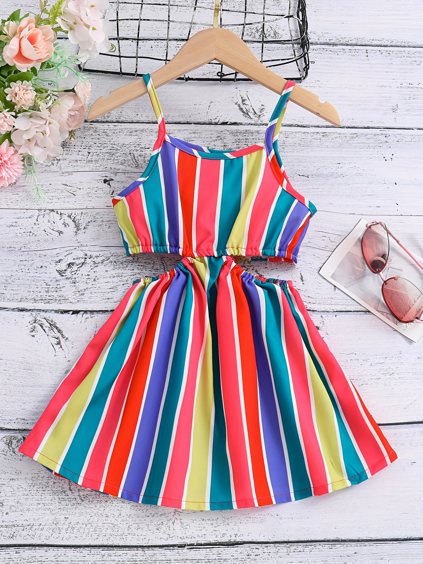 Girls Striped Cut Out Dress for Spring or Summer