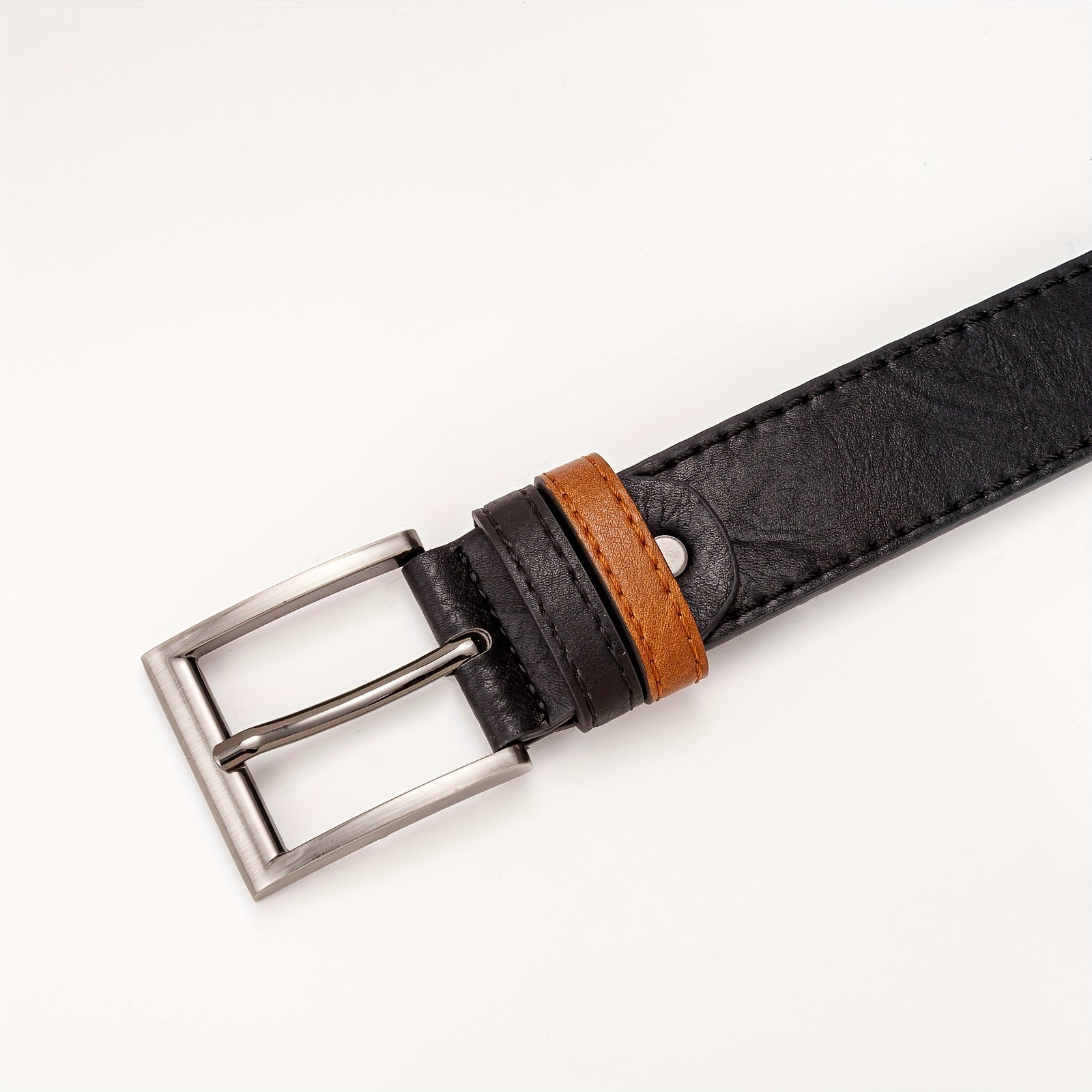 Men's Leather Belt with Pin Buckle and Two Rings