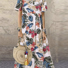 Floral Print Maxi Dress Short Sleeve Plus Size