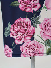 Women's Plus Colorblock Floral Print Short Sleeve Knee Length Dress