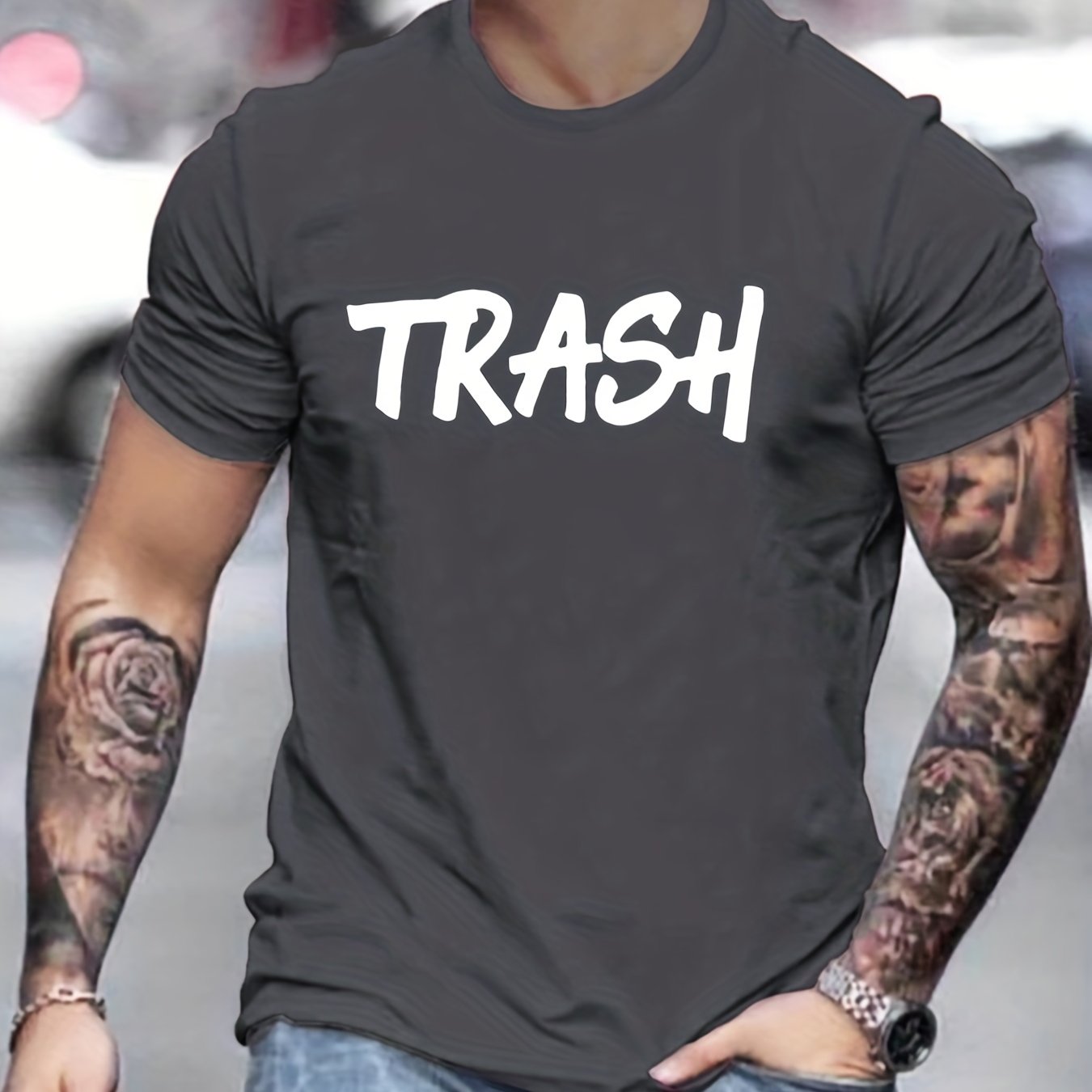 Men's Trash Print T shirt Casual Breathable Tee Men's Clothing