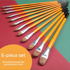 6pc Weasel Hair Brush Set for Gouache Watercolor Acrylics