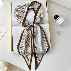 Thin Ribbon Scarf Angled Long Neckerchief Classic Print Hair Tie Band