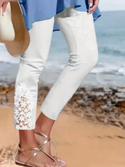 Lace Stitching Skinny Leggings Casual Solid Every Stretchy Leggings