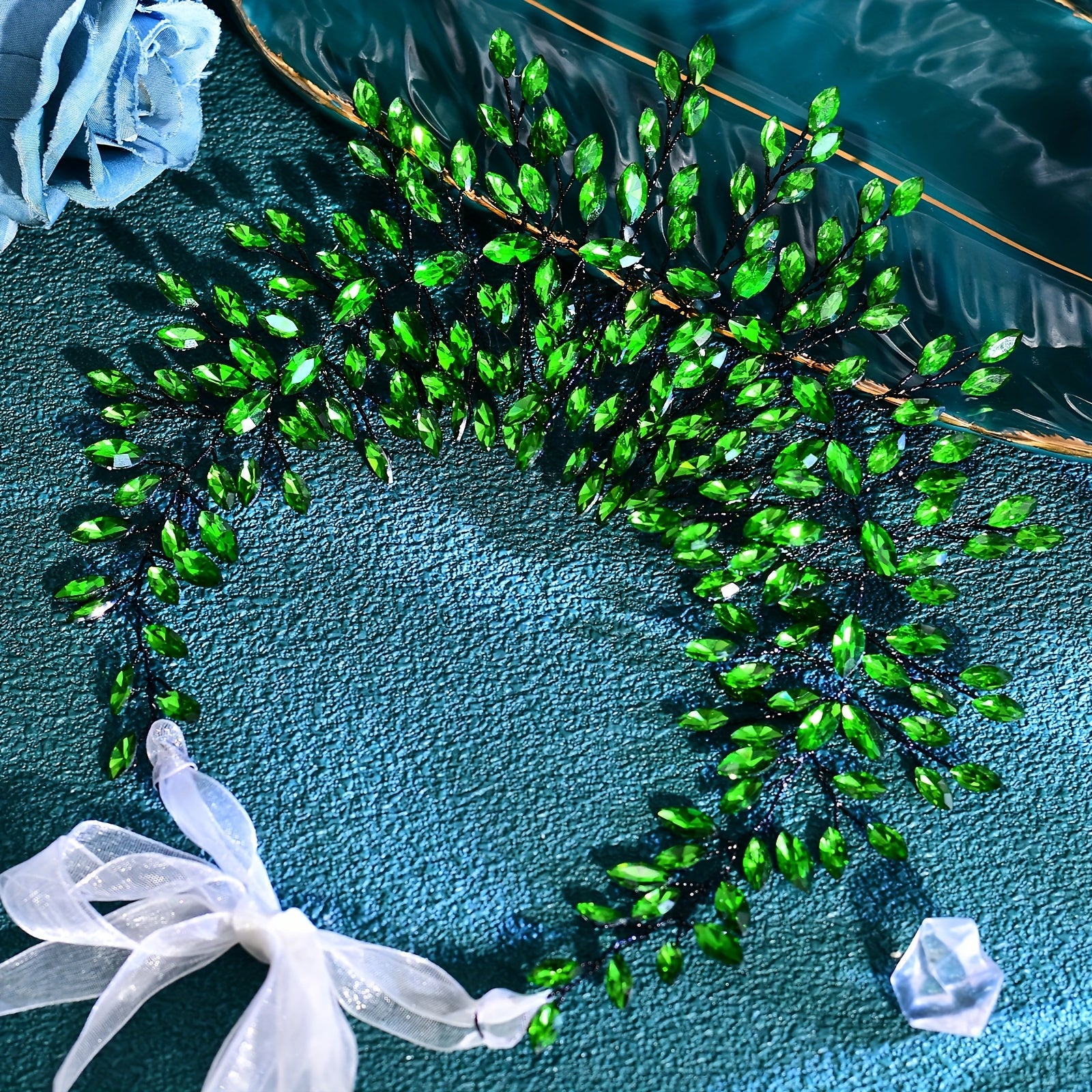 Emerald Green Bridal Headband with Rhinestones