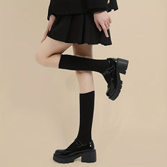 Women's Platform Round Toe Buckle Strap Chunky Heeled Loafers