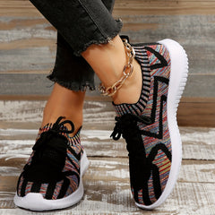 Women's Knitted Sporty Shoes Breathable Lightweight Lace Up Sneakers