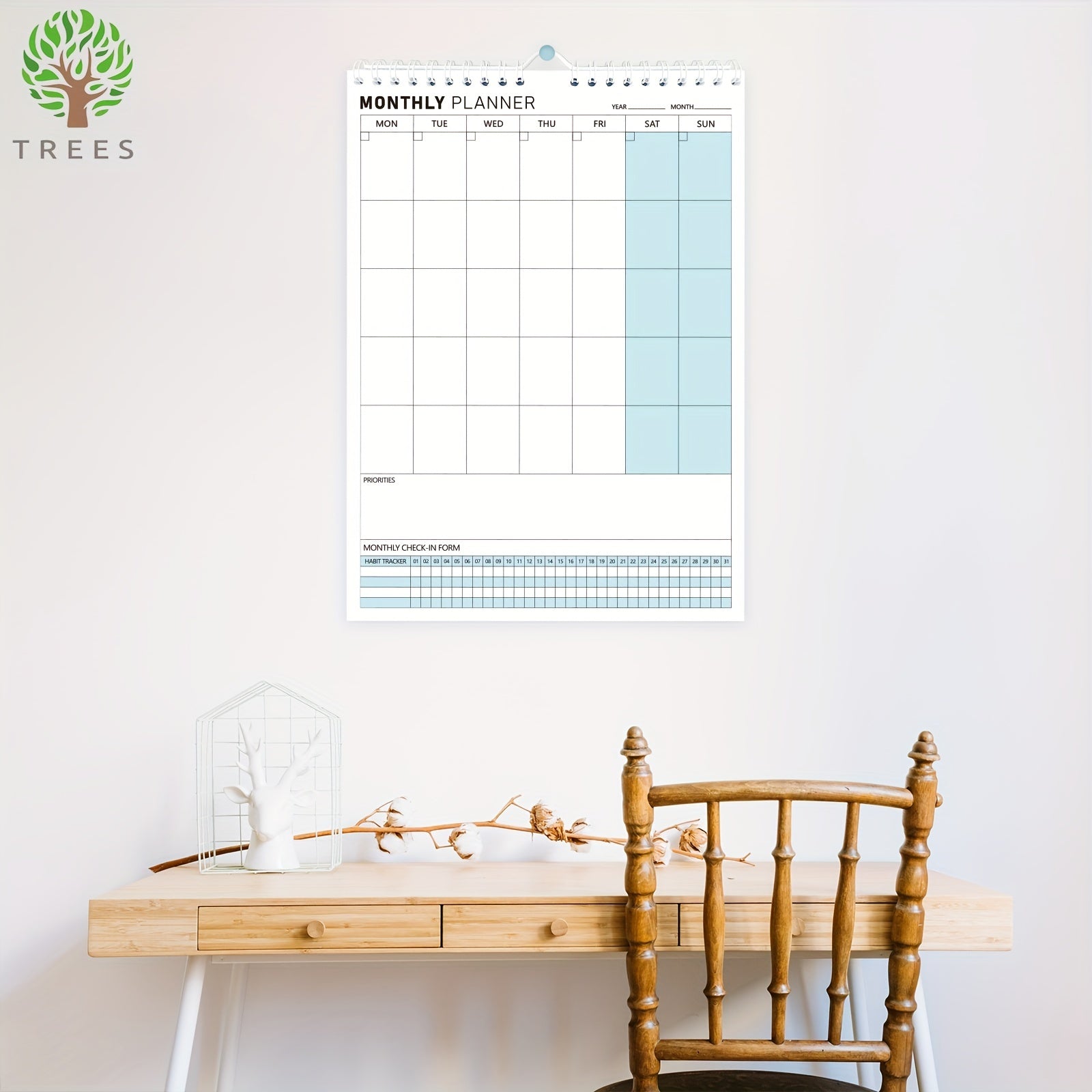 Trees Wall Calendar Planner Undated Spiral Note Pad For Home Office School