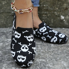 Women's Skull Pattern Halloween Flats Soft Sole Slip On Ballet Shoes