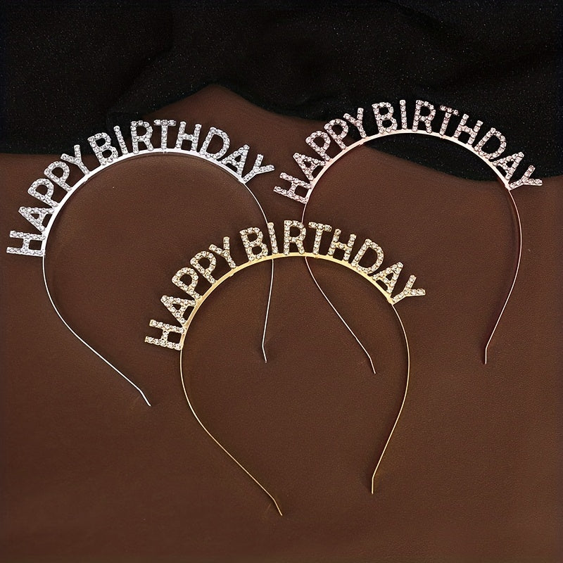 Birthday Rhinestone Letter Hair Hoop Princess Hair Accessories