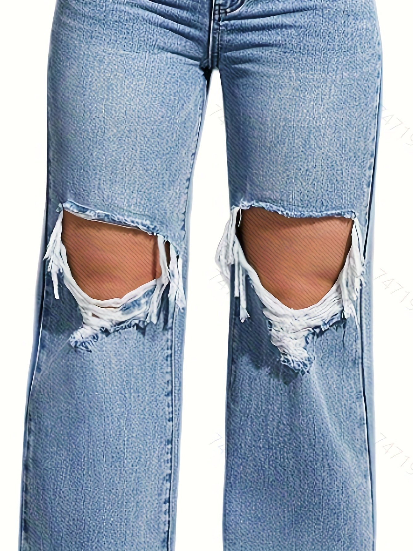Women's Plus Solid Ripped High Rise Wide Leg Jeans