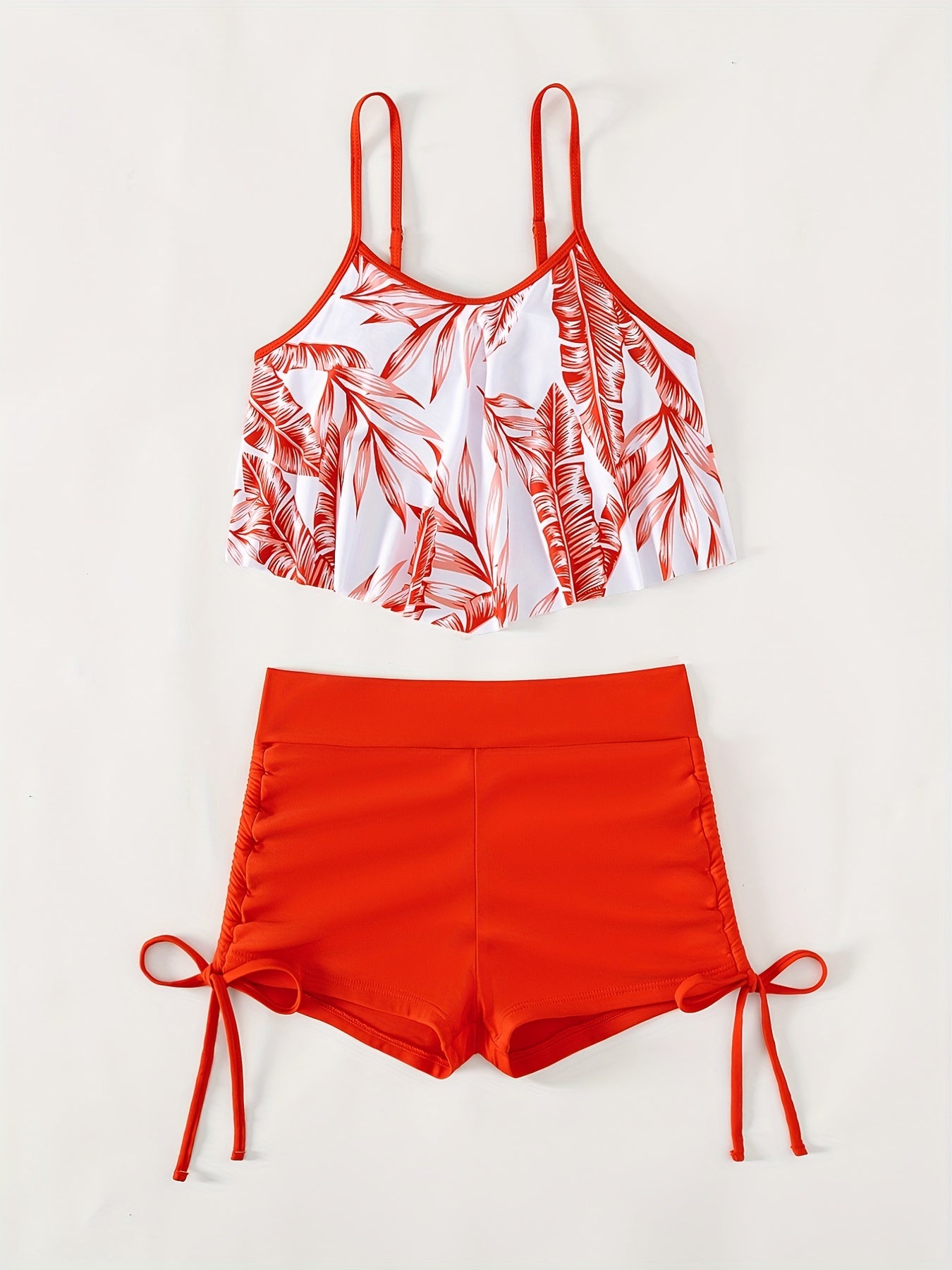 Leaf Print Tankini Sets Boxer Short Two Piece Swimsuit