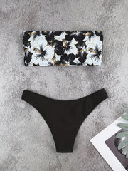 Floral Print Bandeau 2 Piece Set Bikini Swimsuit for Women