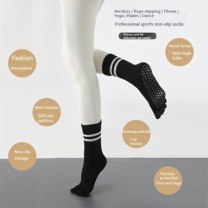 2 Pairs Women's Non slip Medium Tube Yoga Pilate Socks Soft Comfortable
