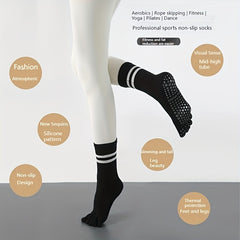 2 Pairs Women's Non slip Medium Tube Yoga Pilate Socks Soft Comfortable