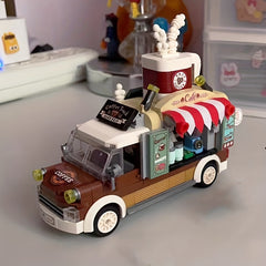 Coffee Cart Model Toy DIY Fun Assembly Building Blocks Adult Kids Toy Gift