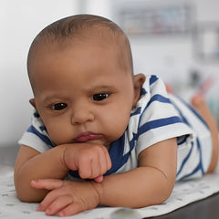 Dark Brown Skin Reborn Baby Doll Painted Hair 3D Skin