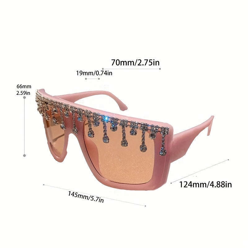 Y2K Rhinestone Oversized Square Sunglasses for Women Men