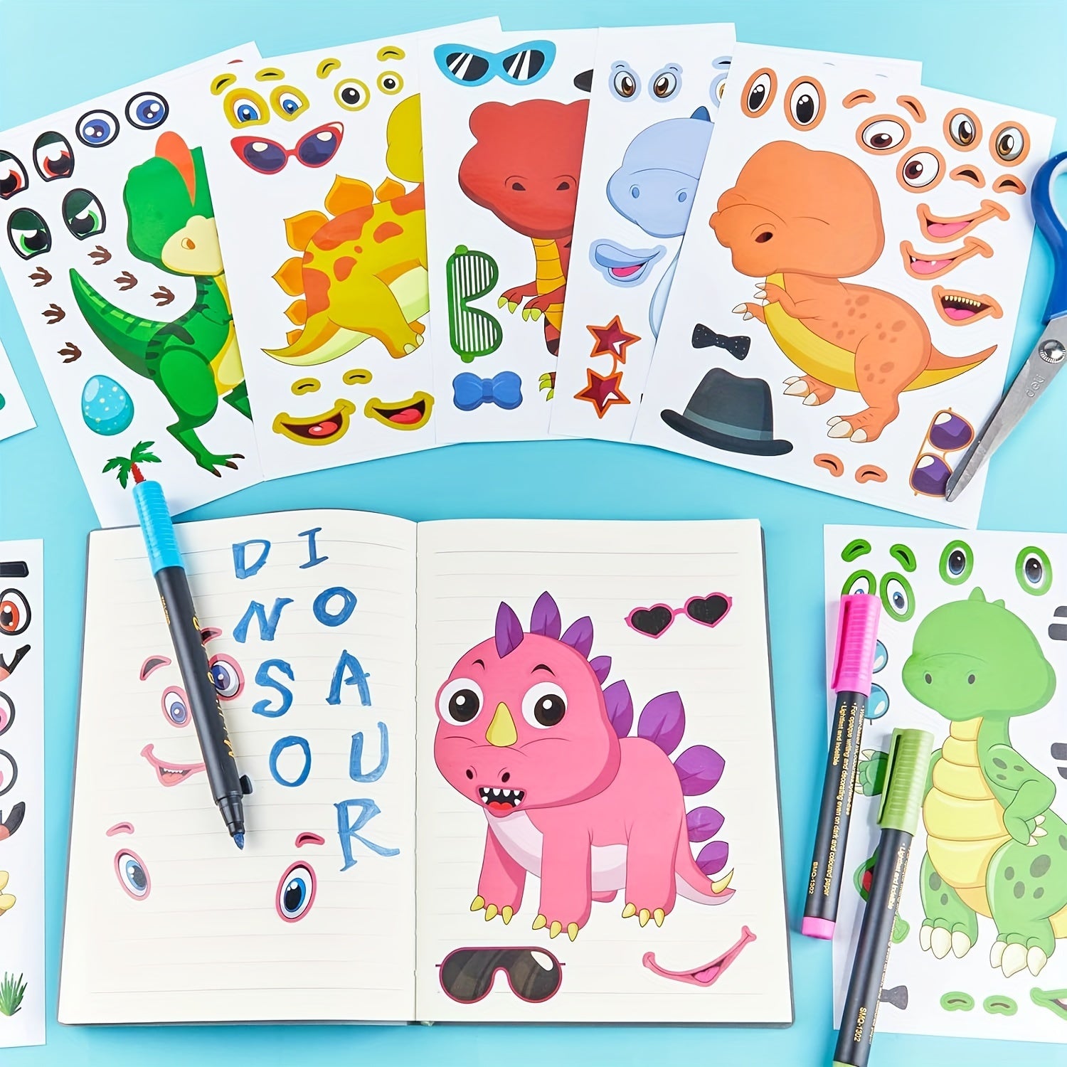 24PCS Dinosaur Make-A-Face Stickers Party Favors Activities