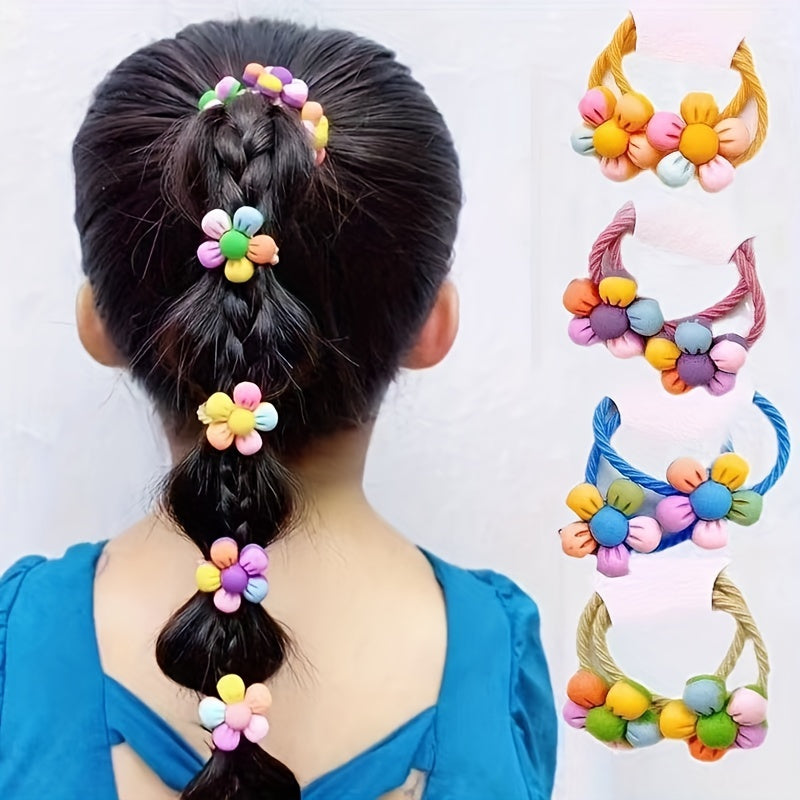 10pcs Colorful Flower Hair Ties for Girls Stretchy Ponytail Holders