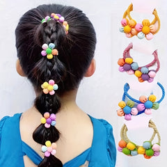 10pcs Colorful Flower Hair Ties for Girls Stretchy Ponytail Holders
