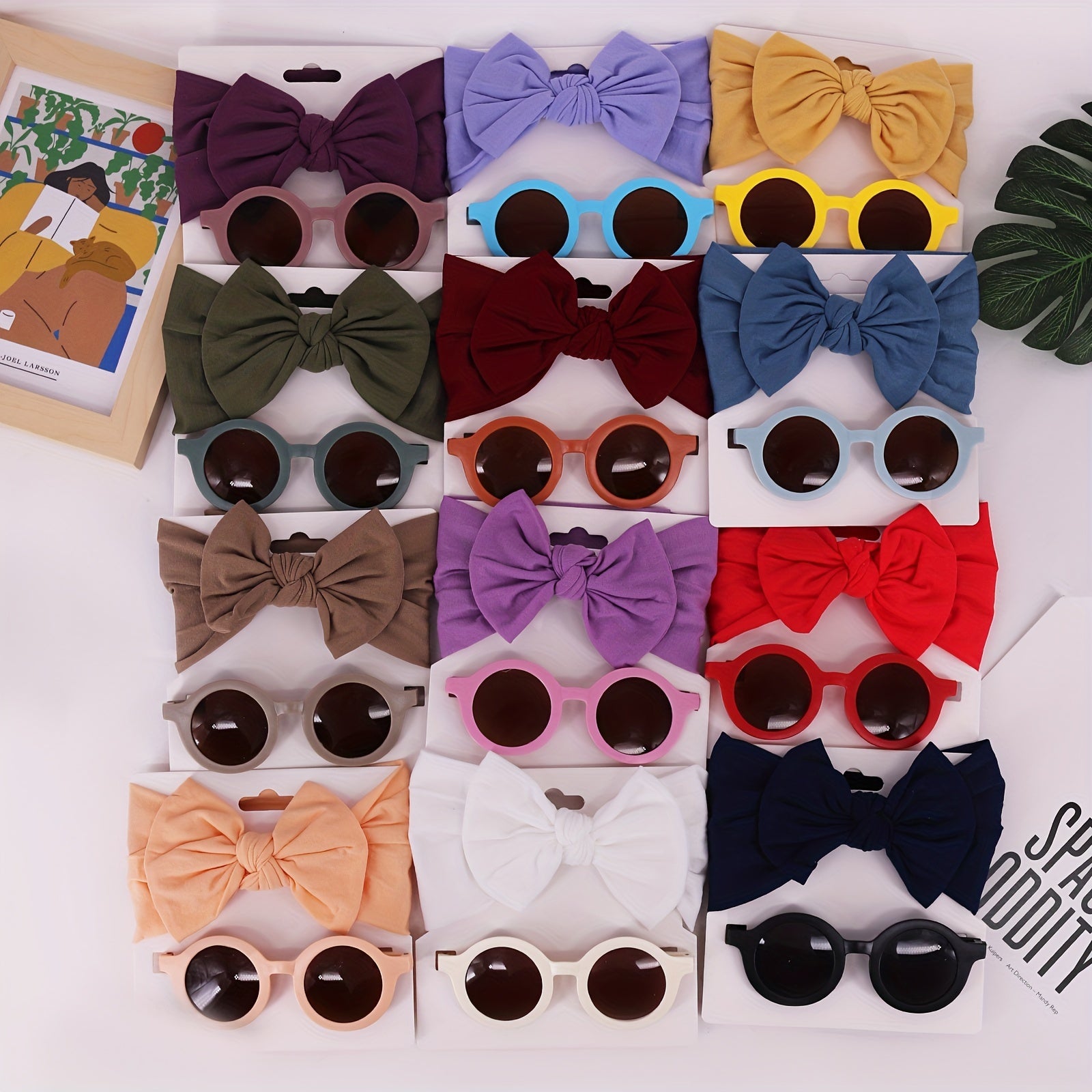 2pcs Girls Hairband & Sunglasses Set Cute Bow Headband & Round UV Sunglasses