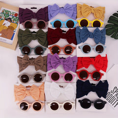 2pcs Girls Hairband & Sunglasses Set Cute Bow Headband & Round UV Sunglasses
