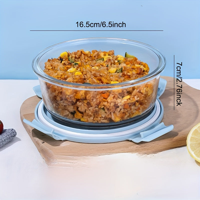 3pcs Round Glass Bento Box Microwave Safe Lunch Box 950ml
