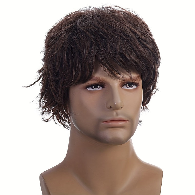 Men's Brown Short Synthetic Hair Wig for Parties