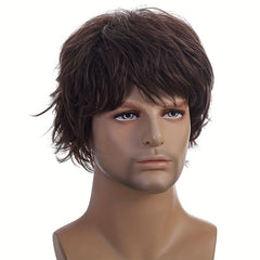 Men's Brown Short Synthetic Hair Wig for Parties