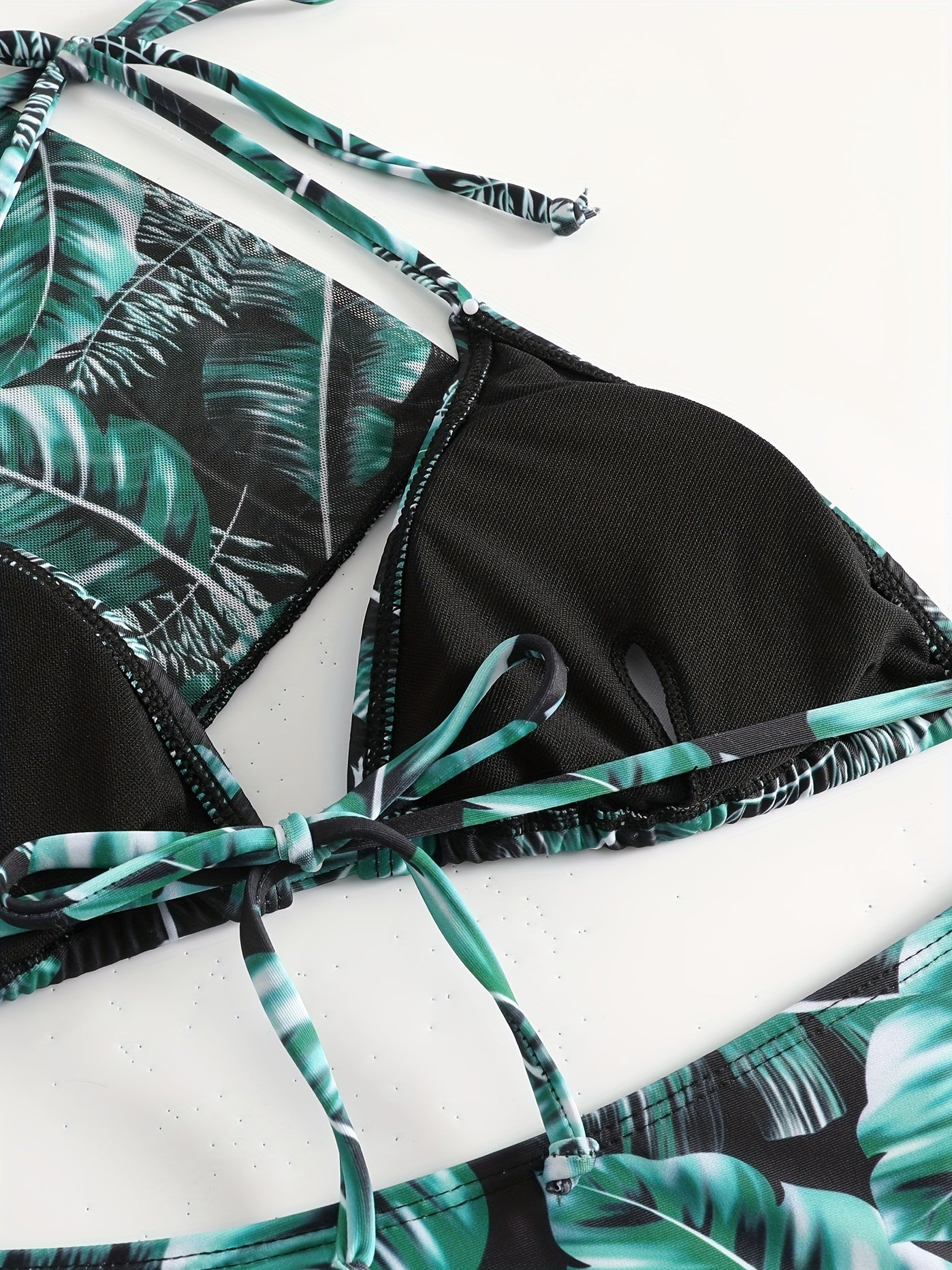 Plant Graphic Bikini Sets Halter V Neck High Cut Swimsuit Women's Swimwear