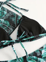 Plant Graphic Bikini Sets Halter V Neck High Cut Swimsuit Women's Swimwear