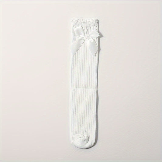 Girl's Bowknot Striped Knee High Socks Comfy Long Stockings