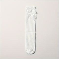 Girl's Bowknot Striped Knee High Socks Comfy Long Stockings