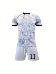 2pcs Kid's Striped And 11 Football Jersey T shirt & Shorts