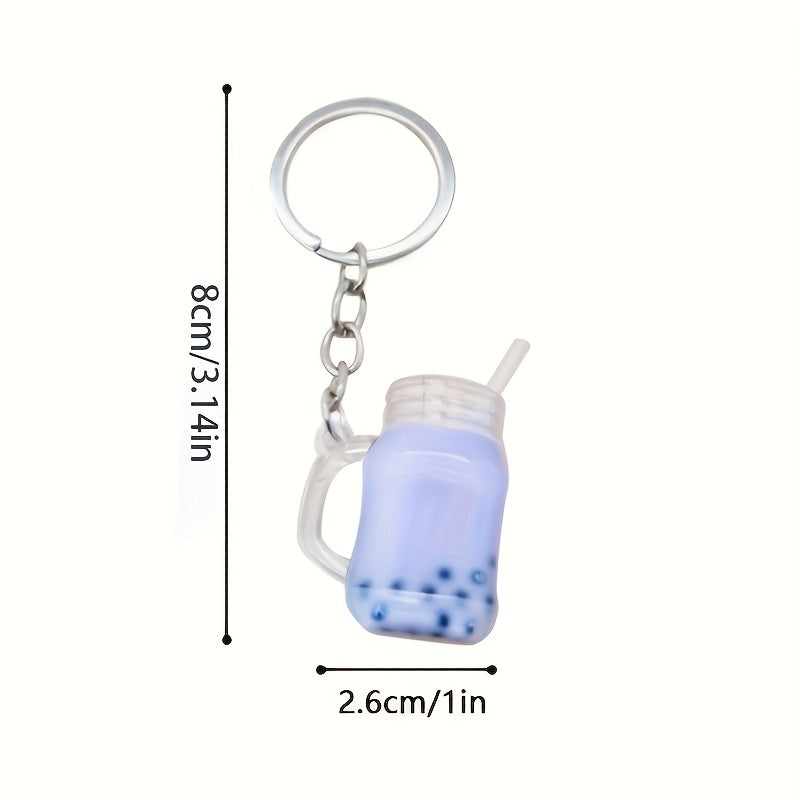 Bubble Tea Bottle Shape Key Chain Bubble Tea Key Ring Bag Car Key Ornament