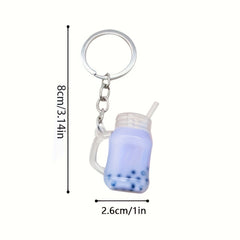 Bubble Tea Bottle Shape Key Chain Bubble Tea Key Ring Bag Car Key Ornament