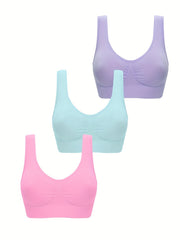 3pcs Wireless Sports Bras Comfy & Breathable Running Workout Tank Bra