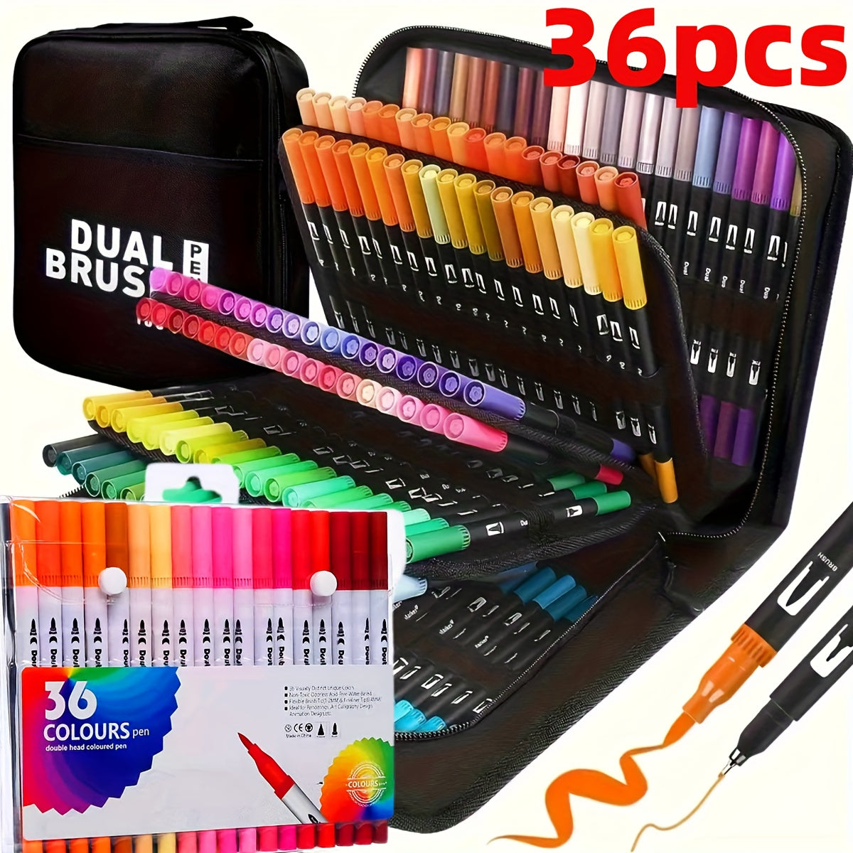 36pcs Painting Dual Ended Pen Set Bright Series Essential School Drawing