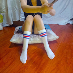 Striped Sports Socks 4 Pairs Women's Mid Tube Stockings